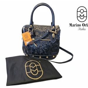 Marino Orlandi Navy Blue Embossed Leather Handbag